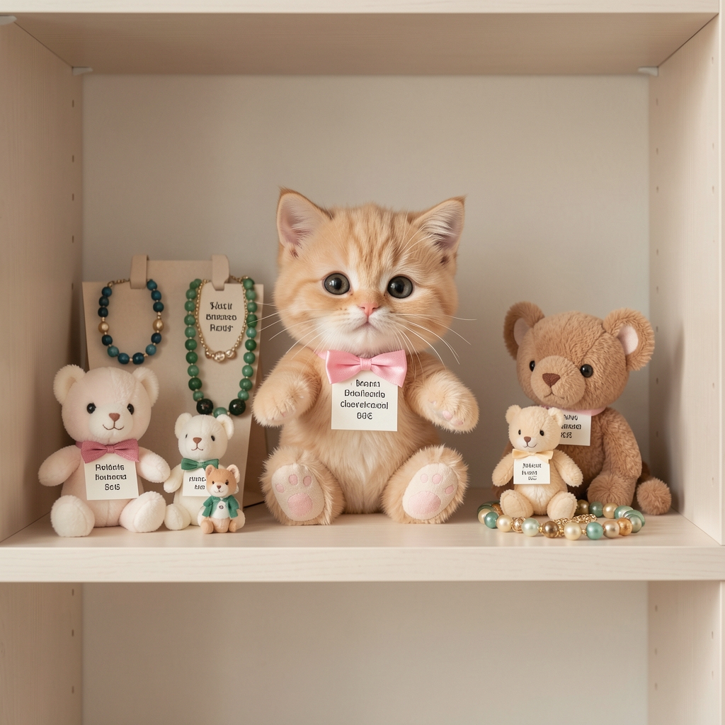 Cutie cu accesorii foto etichetate pe un raft curat fără persoane